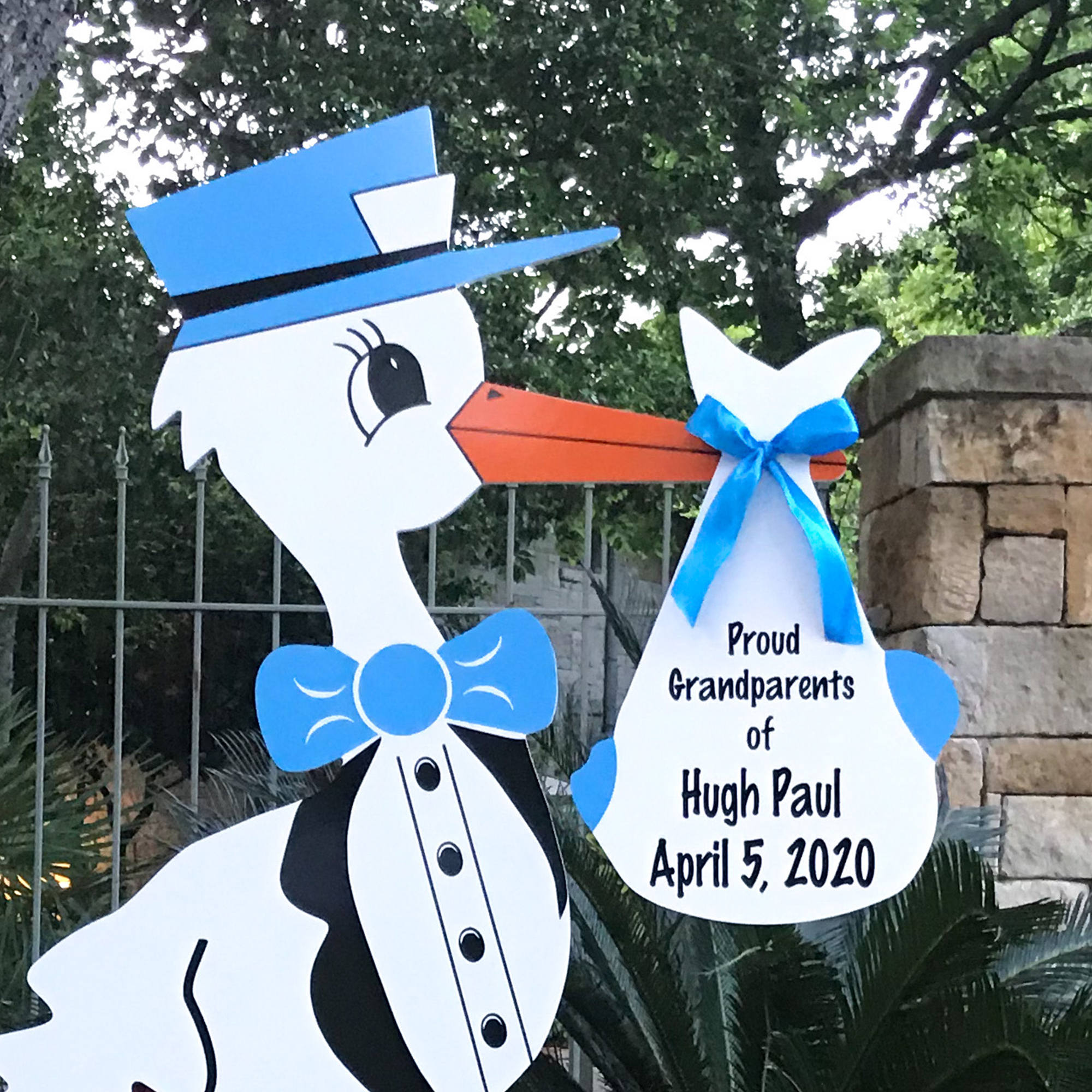 Grandparent Blue Stork Sign with Personalized Bundle, [Main Locations]
